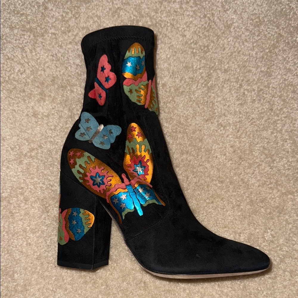Valentino Black Suede & Metallic Butterfly Women's Heeled Booties